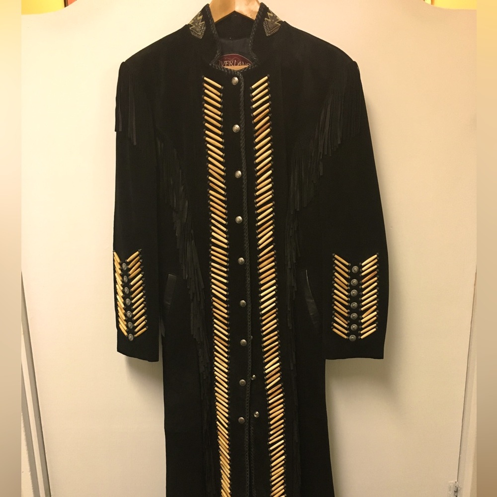 Overland rare suede coat with bone beading.